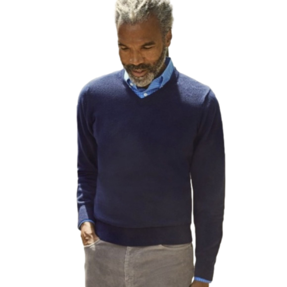 EDDIE BAUER Sweater Cotton Cashmere V-Neck Long Sleeve Navy Blue Men Size TL